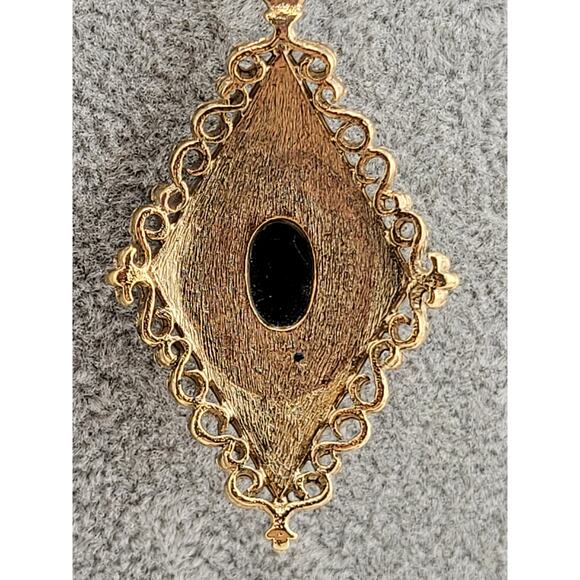 Vintage Cameo Pendant Necklace Gold Tone Profile w/Black Victorian Revival 24in - Picture 6 of 8